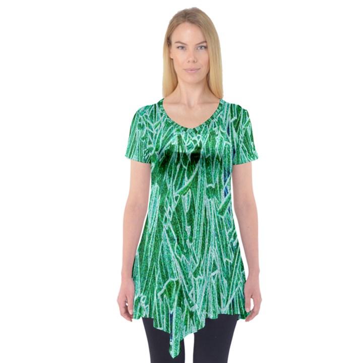 Green Background Pattern Short Sleeve Tunic 