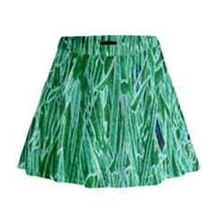 Green Background Pattern Mini Flare Skirt