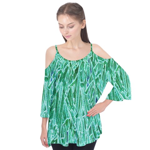 Green Background Pattern Flutter Tees by Simbadda