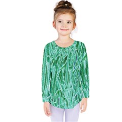 Green Background Pattern Kids  Long Sleeve Tee