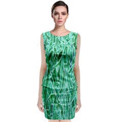 Green Background Pattern Sleeveless Velvet Midi Dress by Simbadda