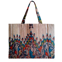 Blue Brown Cloth Design Zipper Mini Tote Bag