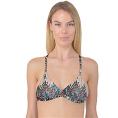 Blue Brown Cloth Design Reversible Tri Bikini Top by Simbadda