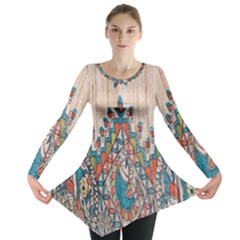 Blue Brown Cloth Design Long Sleeve Tunic 