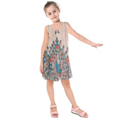 Blue Brown Cloth Design Kids  Sleeveless Dress