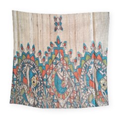 Blue Brown Cloth Design Square Tapestry (large)