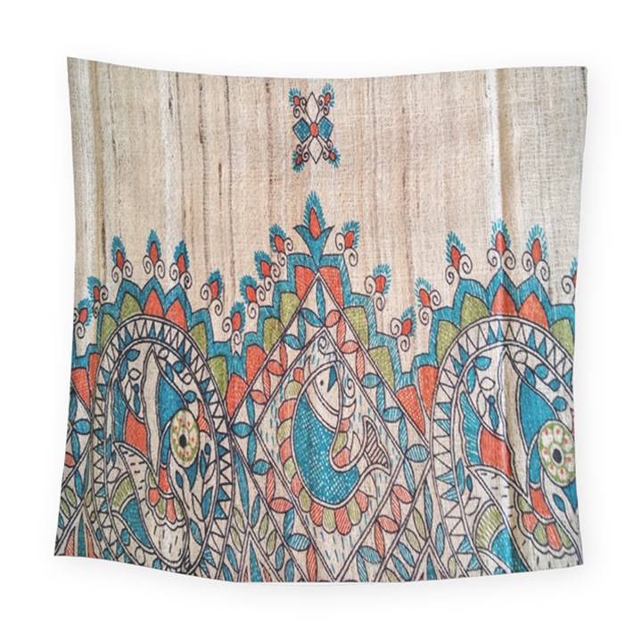 Blue Brown Cloth Design Square Tapestry (Large)