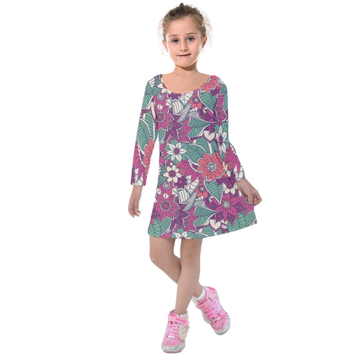 Seamless Floral Pattern Background Kids  Long Sleeve Velvet Dress