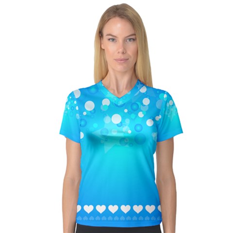 Blue Dot Star Women s V-neck Sport Mesh Tee by Simbadda