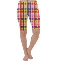 Yellow Blue Red Lines Color Pattern Cropped Leggings 