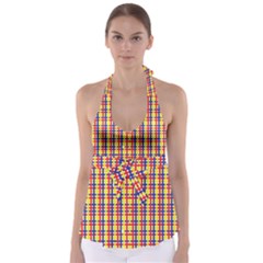 Yellow Blue Red Lines Color Pattern Babydoll Tankini Top by Simbadda