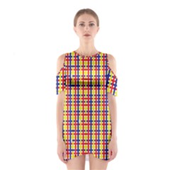 Yellow Blue Red Lines Color Pattern Shoulder Cutout One Piece