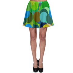 Green Aqua Teal Abstract Circles Skater Skirt