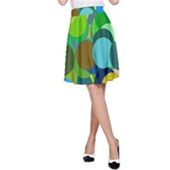 Green Aqua Teal Abstract Circles A-line Skirt