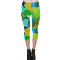 Green Aqua Teal Abstract Circles Capri Leggings 