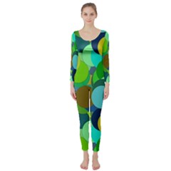 Green Aqua Teal Abstract Circles Long Sleeve Catsuit