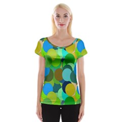 Green Aqua Teal Abstract Circles Women s Cap Sleeve Top