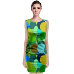 Green Aqua Teal Abstract Circles Classic Sleeveless Midi Dress by Simbadda