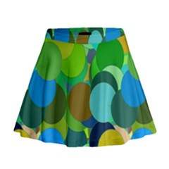 Green Aqua Teal Abstract Circles Mini Flare Skirt