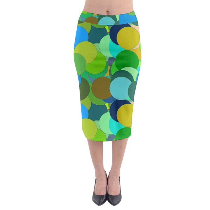 Green Aqua Teal Abstract Circles Midi Pencil Skirt