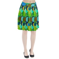 Green Aqua Teal Abstract Circles Pleated Skirt