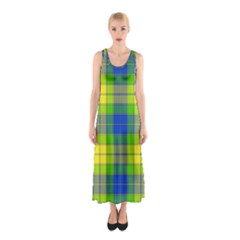 Spring Plaid Yellow Sleeveless Maxi Dress by Simbadda