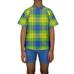 Spring Plaid Yellow Kids  Short Sleeve Swimwear