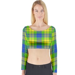 Spring Plaid Yellow Long Sleeve Crop Top by Simbadda