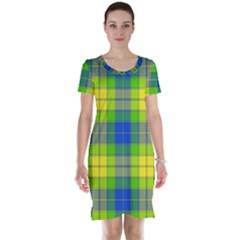 Spring Plaid Yellow Short Sleeve Nightdress