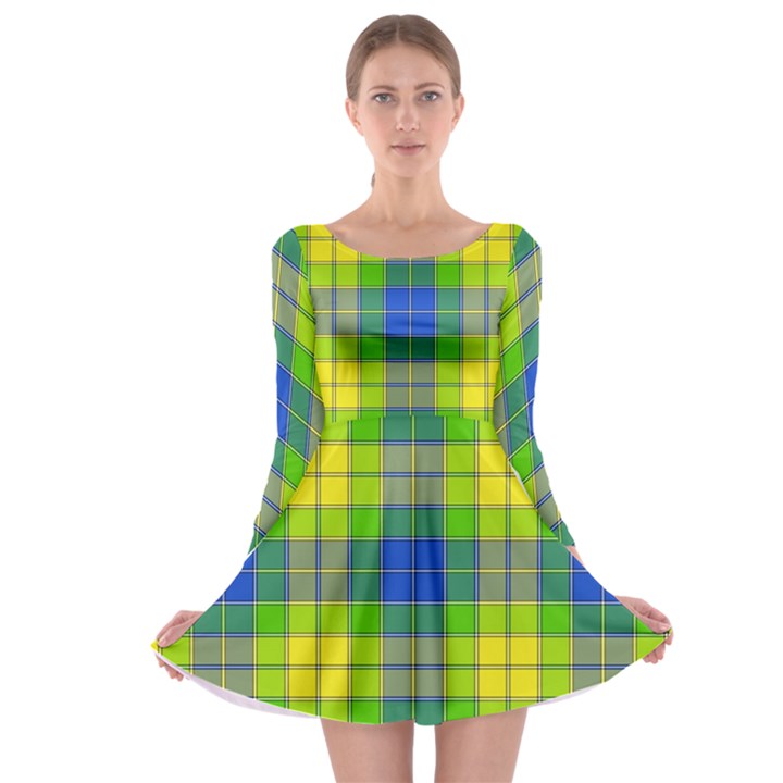 Spring Plaid Yellow Long Sleeve Skater Dress