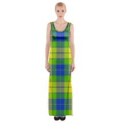 Spring Plaid Yellow Maxi Thigh Split Dress by Simbadda