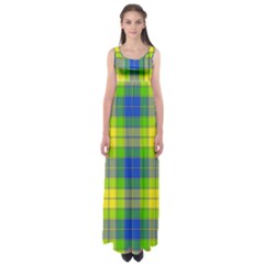 Spring Plaid Yellow Empire Waist Maxi Dress by Simbadda