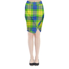 Spring Plaid Yellow Midi Wrap Pencil Skirt