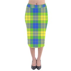 Spring Plaid Yellow Velvet Midi Pencil Skirt