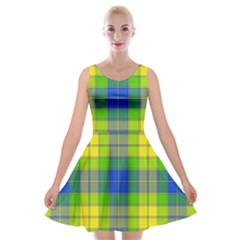 Spring Plaid Yellow Velvet Skater Dress by Simbadda