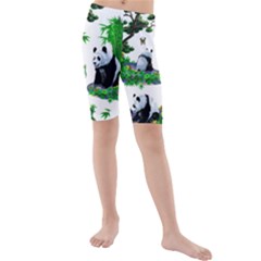 Cute Panda Cartoon Kids  Mid Length Swim Shorts