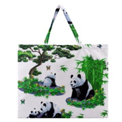 Cute Panda Cartoon Zipper Large Tote Bag by Simbadda