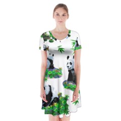 Cute Panda Cartoon Short Sleeve V-neck Flare Dress