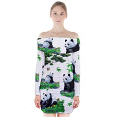 Cute Panda Cartoon Long Sleeve Off Shoulder Dress