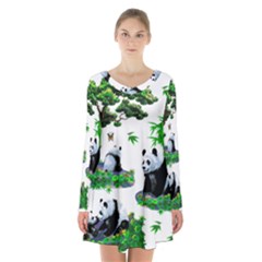 Cute Panda Cartoon Long Sleeve Velvet V-neck Dress by Simbadda