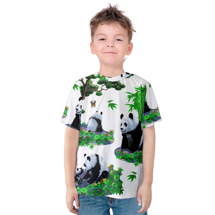 Cute Panda Cartoon Kids  Cotton Tee