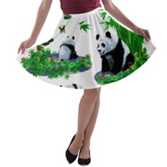 Cute Panda Cartoon A-line Skater Skirt by Simbadda