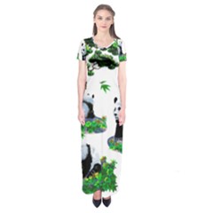 Cute Panda Cartoon Short Sleeve Maxi Dress