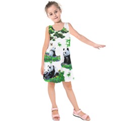 Cute Panda Cartoon Kids  Sleeveless Dress