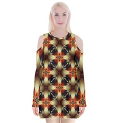 Kaleidoscope Image Background Velvet Long Sleeve Shoulder Cutout Dress