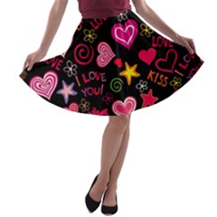 Love Hearts Sweet Vector A-line Skater Skirt