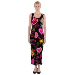 Love Hearts Sweet Vector Fitted Maxi Dress