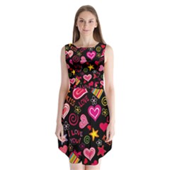 Love Hearts Sweet Vector Sleeveless Chiffon Dress  