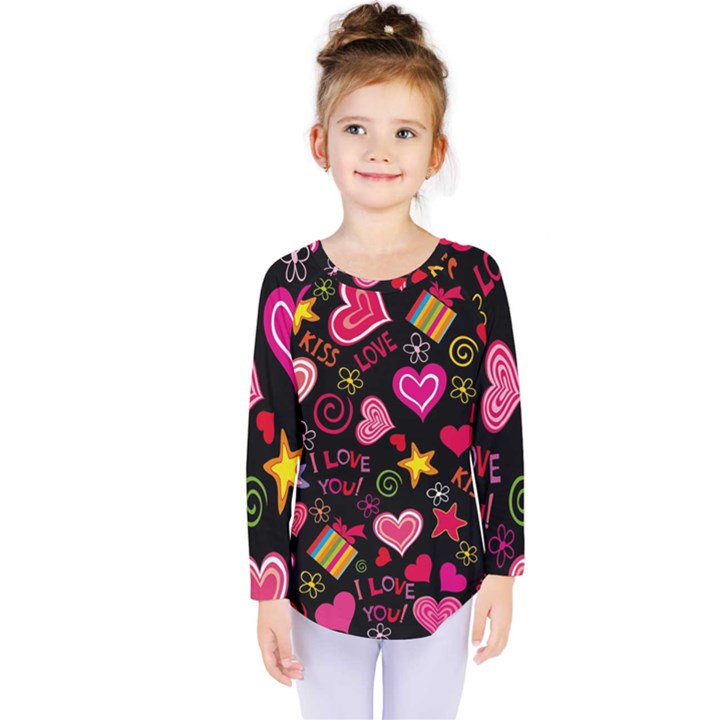 Love Hearts Sweet Vector Kids  Long Sleeve Tee