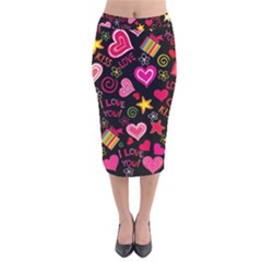 Love Hearts Sweet Vector Velvet Midi Pencil Skirt